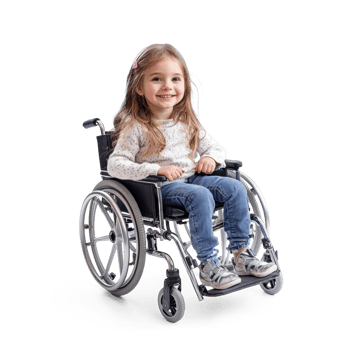 little girl sitting in a wheelchair on transparent background png