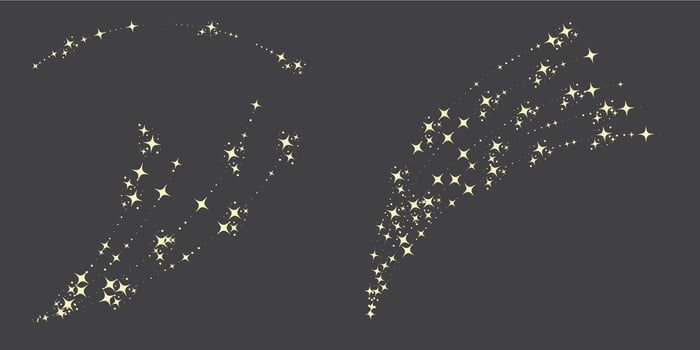 Magic star arch. Stars arch, star compositions graphic art. Shiny elements, starry and dots silhouettes. Comets and abstract constellations, retro celestial set vector