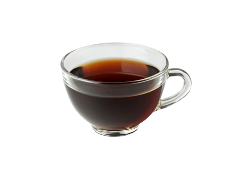 Steaming black tea in a glass cup png