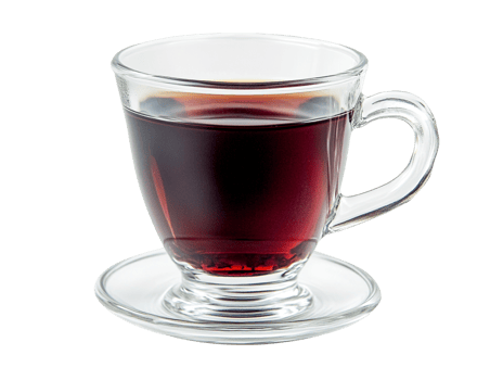 A cup of black tea in a transparent glass png
