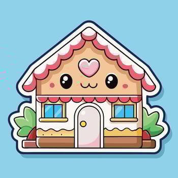 cute gingerbread house sticker illustration on a white background vector