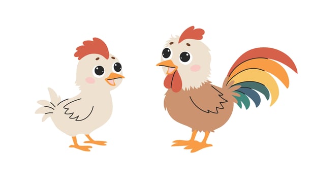 Rooster and chicken isolated on white background. Cute cartoon illustration. vector