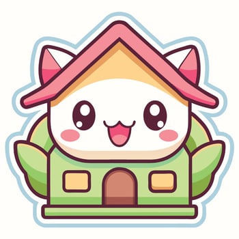 a cute cartoon house with a cat inside vector
