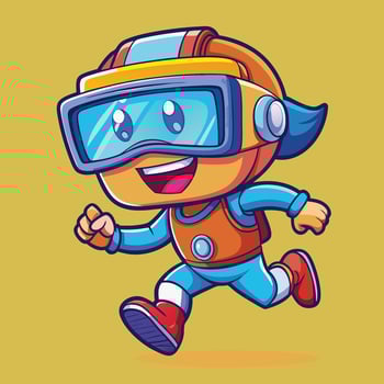 cartoon character running with goggles on vector