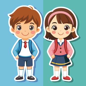 cartoon boy and girl school uniform, illustration on a white background vector