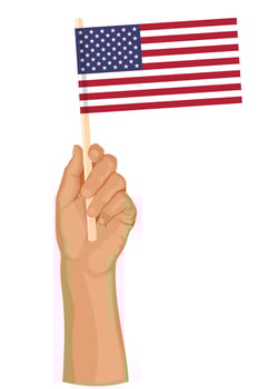 Hand holding the flag of USA. Patriotic illustration in simple flat style vector