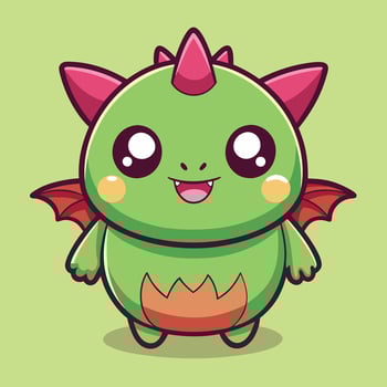 a cute green dragon with red horns vector