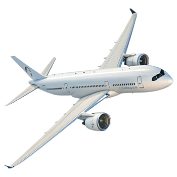 Modern Commercial Jet Airliner Side View with White Fuselage and Twin Engines in Blue Sky Background png