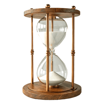Antique Wooden Hourglass with Ornate Brass Fittings and Flowing Sand png