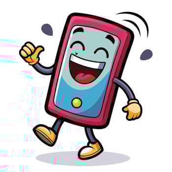 a cartoon phone character running and waving vector
