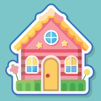 a sticker of a pink house with a window vector