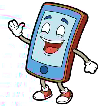 mobile phone character waving illustration vector