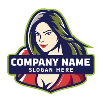 a woman with long hair and green eyes logo design vector