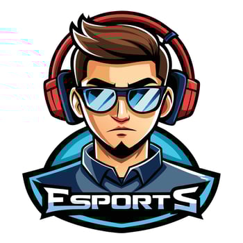 a man wearing headphones and sunglasses with the word esports vector