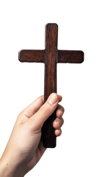 Hand holding Christian cross isolate on transparent background png