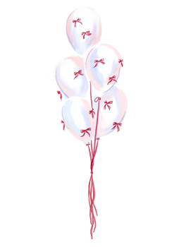 White balloons with red bows. St.Valentine gift. Watercolor illustration png