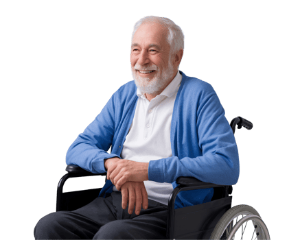 Old Man in Wheelchair Smiling Warmly png