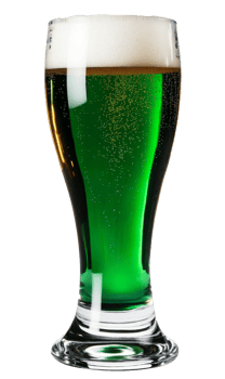 A Clear Glass Filled With Bright Green Beer And White Froth On Top Isolated on a White Backdrop png