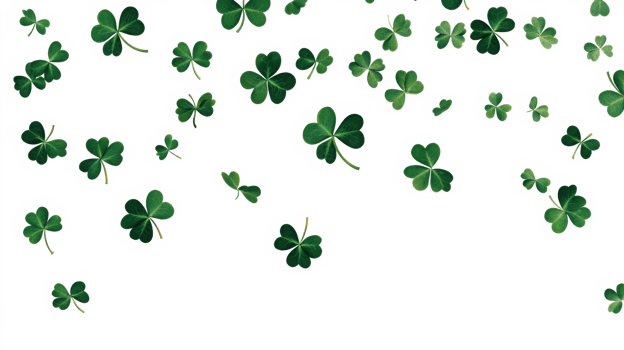 A Collection of Green Shamrocks Scattered Across a White Background with some space on the bottom png