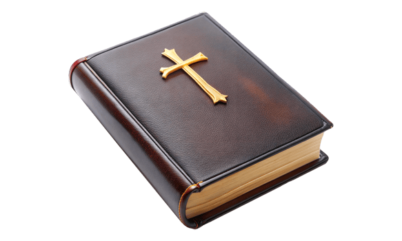 A beautiful bible embellished with a gold cross on its cover png
