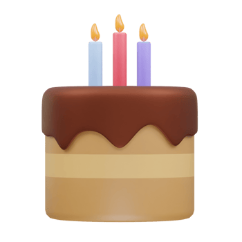 Birthday cake icon set with candles illustration 3d rendering png