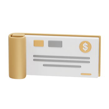 Bank Cheque of 3d illustration render. dollar icon, paper, cheque, pen. payment transaction illustration png