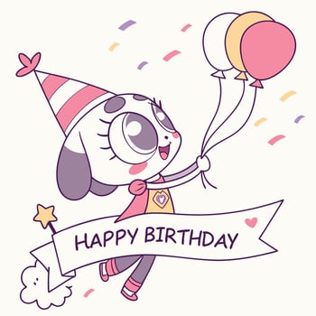 happy birthday card with cartoon on a white background vector