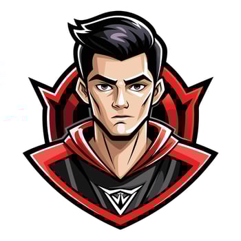 a male gamer avatar with black hair and red eyes vector