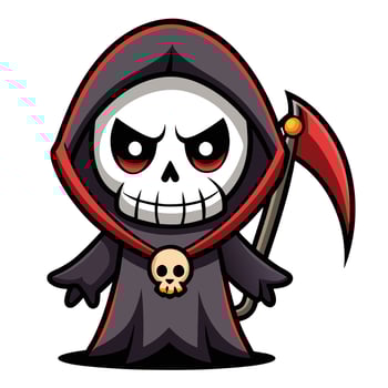 cartoon grim reaper with scythe and skull on a white background vector