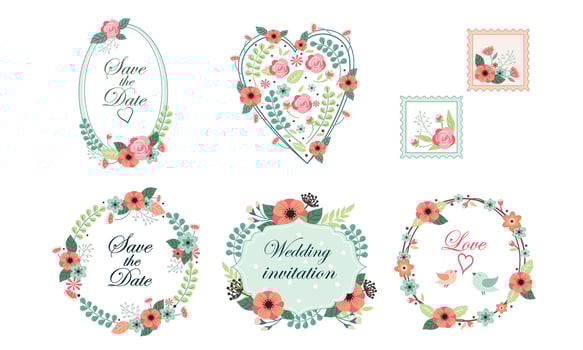 Floral Frame Collection, Wedding Invitation, Save the Date Card Design Elemets, Frame with Blooming Flowers Illustration vector