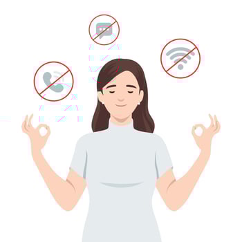 Woman doing Digital Detox and Mindful Relaxation. vector