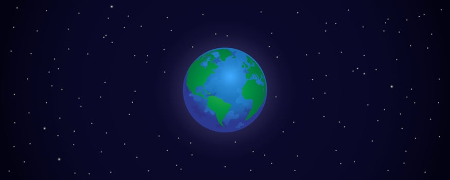 earth in space with green trees and blue oceans with stars for earth day, protect earth, nature beauty, space banner background template vector