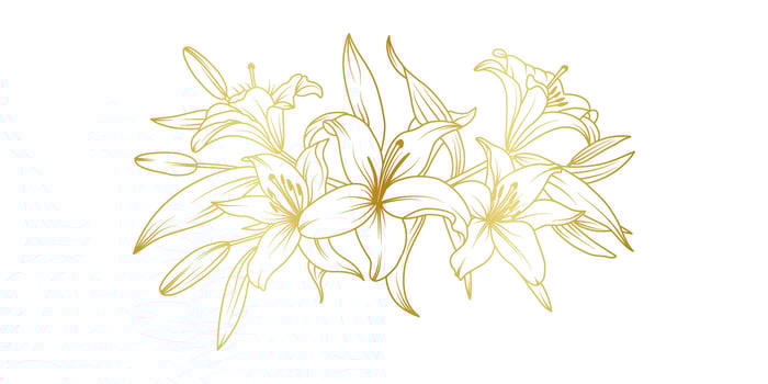 Golden lily flowers line art with white background. Luxury lilies floral design elements for invitation, wedding, wallpaper, print template illustration vector