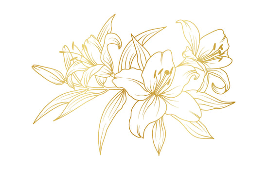 Golden lily flower line art isolated on white background. Luxury lilies floral design elements for invitation, wedding, greeting, wallpaper, print template vector