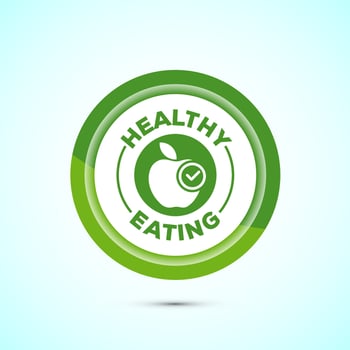 Healthy eating icon design illustration. Healthy food sign symbol. Green color button design vector