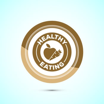 Healthy eating icon design illustration. Healthy food sign symbol. Gold color button design vector