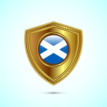 Rounded flag of Scotland with glossy gold shield vector