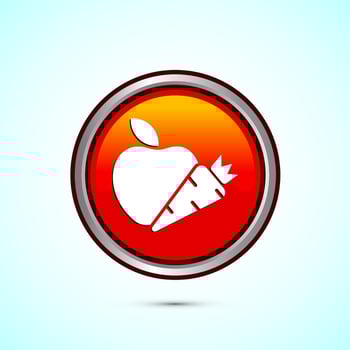 Healthy eating icon design illustration. Healthy food sign symbol. Orange color round button design vector