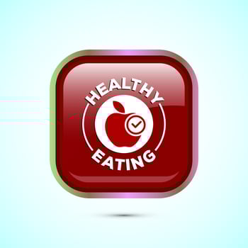 Healthy eating icon design illustration. Healthy food sign symbol. Red color square button design vector