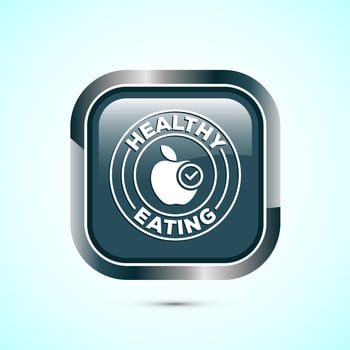 Healthy eating icon design illustration. Healthy food sign symbol. Gray color square button design vector