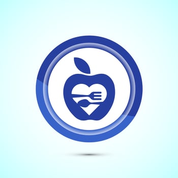 Healthy eating icon design illustration. Healthy food sign symbol. Blue color button design vector