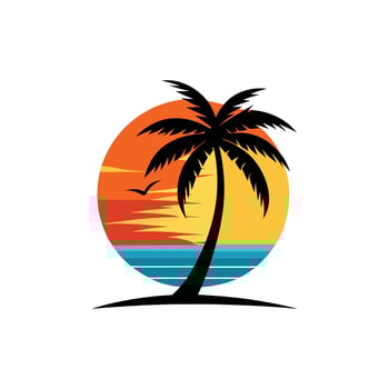 Palm tree and sunset illustration vector