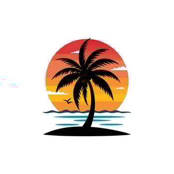 Palm tree on the beach at sunset illustration vector