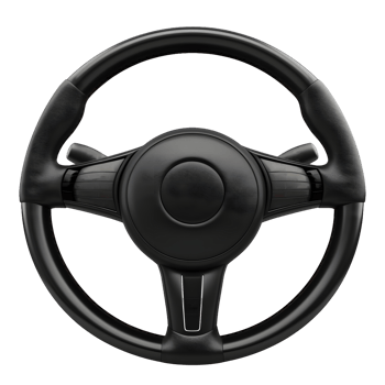 Black Leather Car Steering Wheel with Buttons isolated on transparent background png