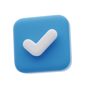 3D Blue button with white check mark icon isolated on transparent background png