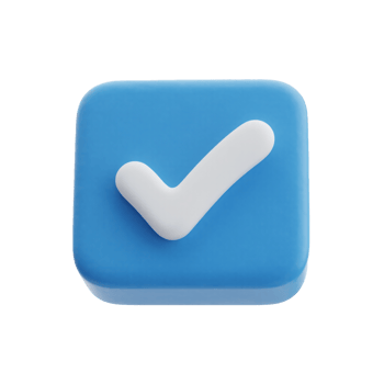3D Blue button with white check mark isolated transparent background png