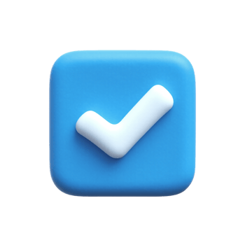 3D Blue button with white check mark 3d render icon isolated transparent background png