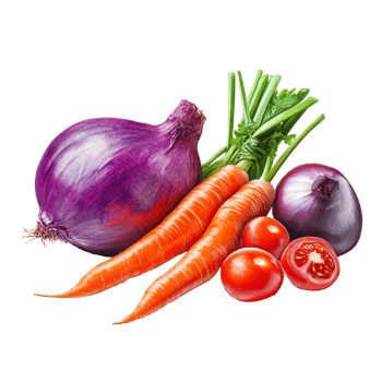 Fresh vegetables featuring red onions, carrots, and cherry tomatoes on a transparent background for culinary use, vegetable on transparent background png
