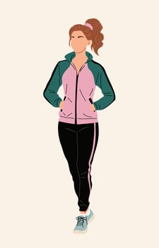 Young woman in colorful sport wear walking, going to outdoor exercises vector