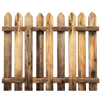 Wooden fence constructed from weathered timber planks on a clean transparent background for design and decoration purposes, wooden fence isolated on transparent background png